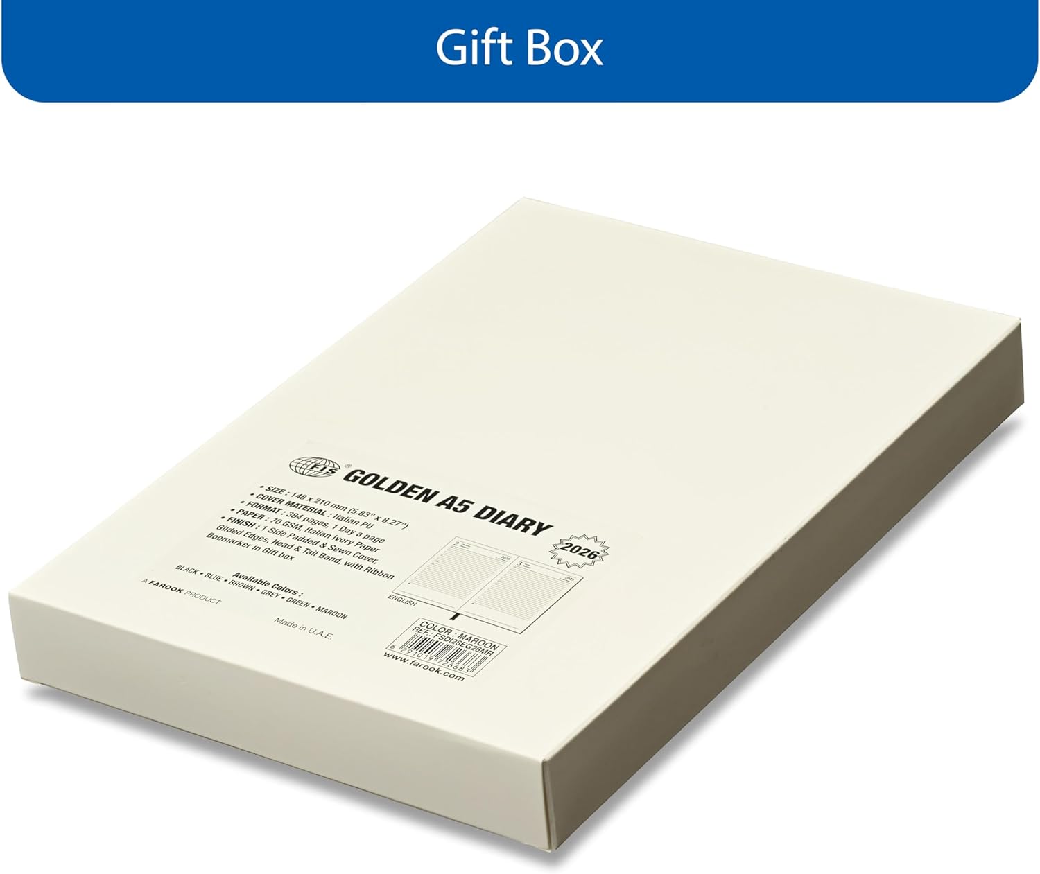 FIS Green A5 Golden Corner Hard Cover Vinyl 2026 Diary-FSDI22E26GR - Al Masam Stationery LLC