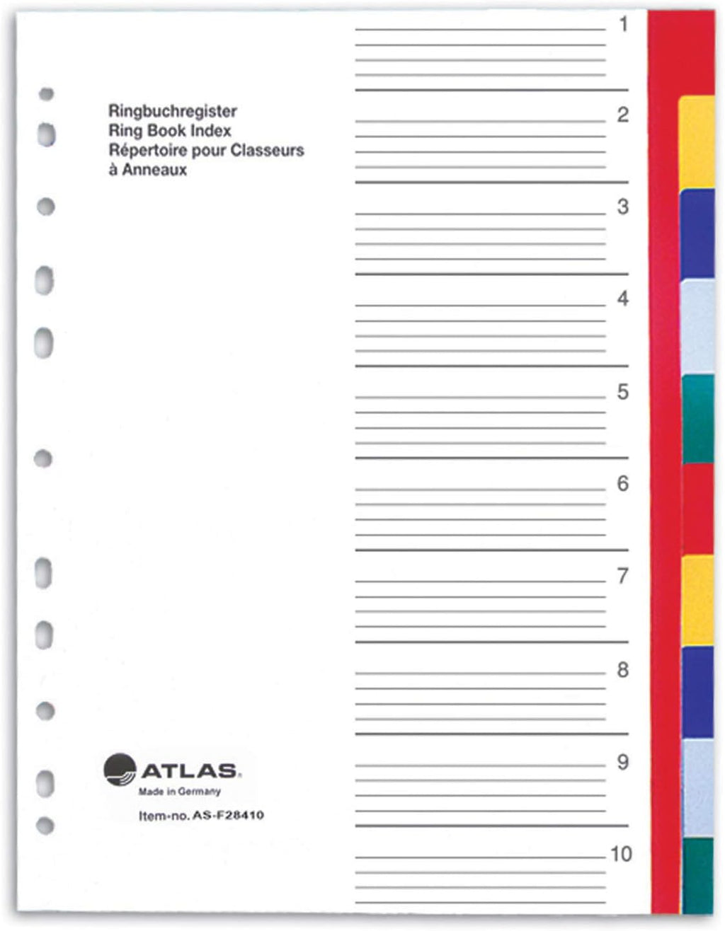 Atlas PP Colour Divider A4 10 Part | File Index Dividers