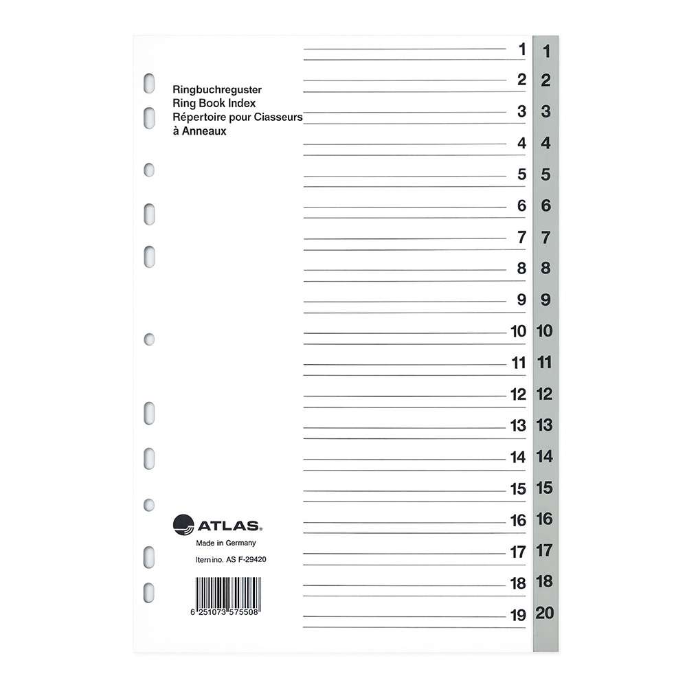 Atlas 1-7 Plastic Divider A4 | Numbered File Index