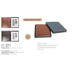 6601 Genuine Real Leather A5 Folder - Black / Brown - Al Masam Stationery LLC