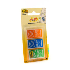 Post-it Flags "Sign Here" 682-SH-OBL in OTG dispenser. 1 x 1.7 in (25.4 mm x 43.2 mm)