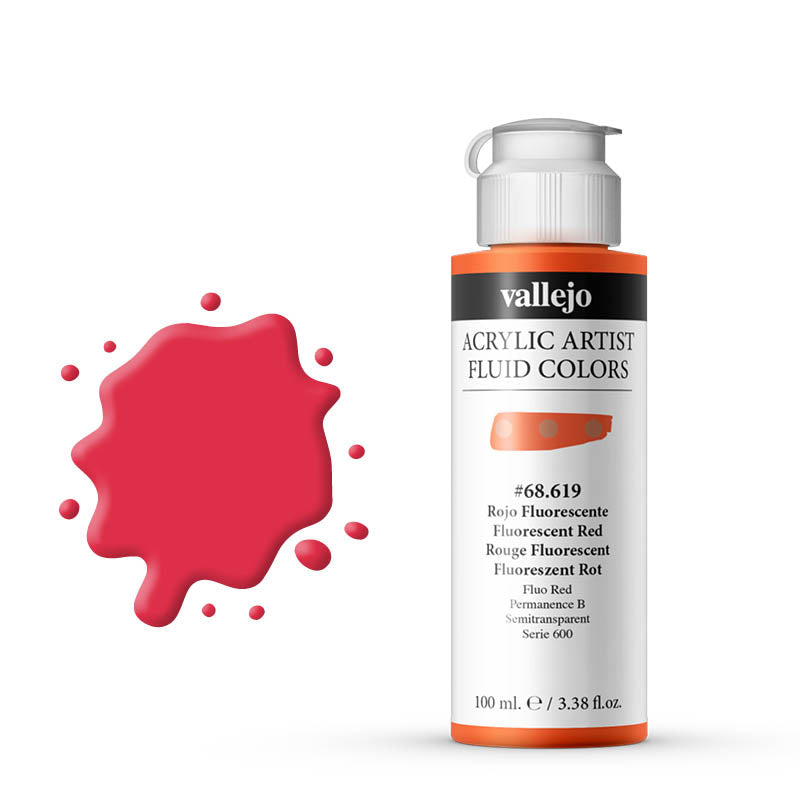 VALLEJO Fluid Acrylic 619-100ML. Fluorescent Red - Al Masam Stationery LLC