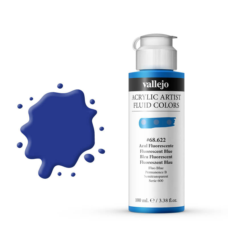 VALLEJO Fluid Acrylic 622-100ML. Fluorescent Blue - Al Masam Stationery LLC