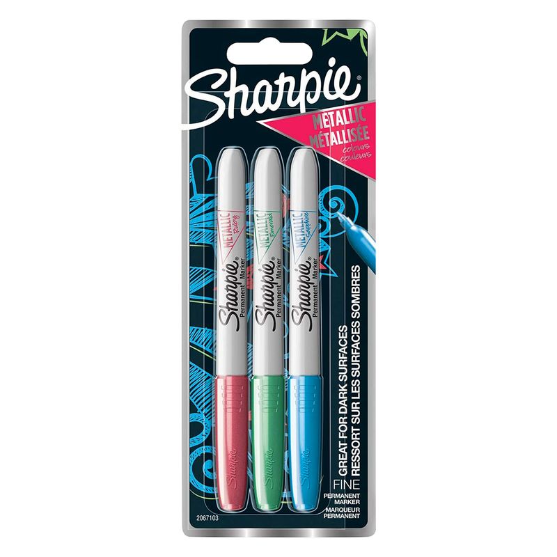 Sharpie Fine Point Metallic Permanent Marker Assorted 3 Pieces - Al Masam Stationery LLC Main image