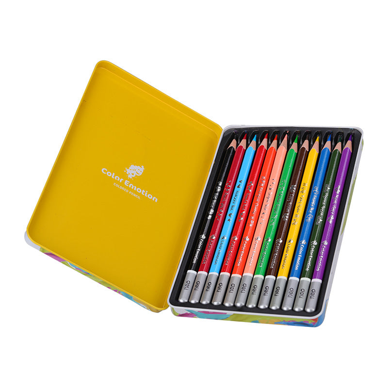 Deli Colored Pencil Smooth Rich Tin Box 12C - Al Masam Stationery LLC