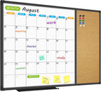 Cork Board and Dry Erase Monthly Planner for Home and Office