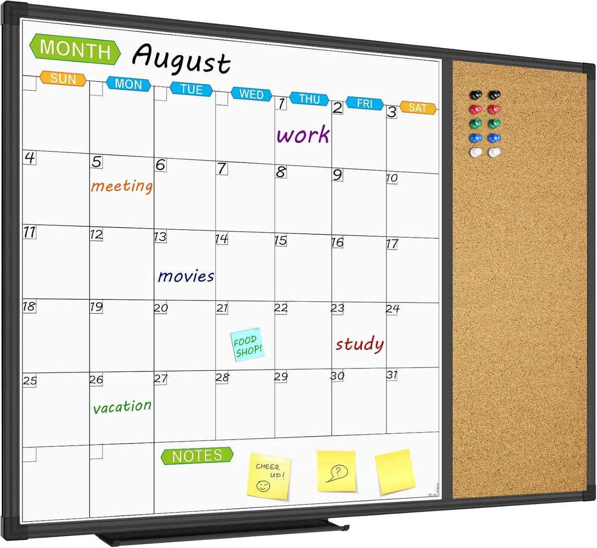 Cork Board and Dry Erase Monthly Planner for Home and Office
