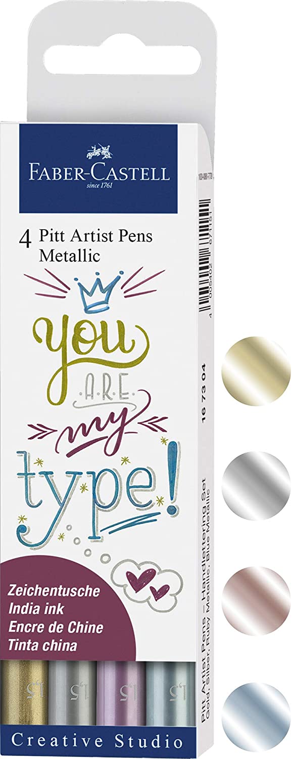 FABER-CASTELL India ink Pitt  Artist Pen Metallic 4x - Al Masam Stationery LLC