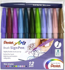 Pentel Brush Sign Pen Wallet 12 Pcs - Al Masam Stationery LLC