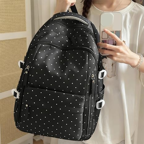 Atlas Girl Backpack 16.5" Kiki Black Dots school bag with spacious main compartment and adjustable straps.