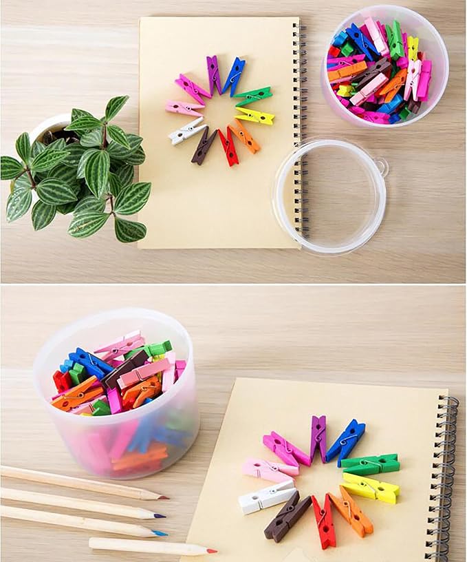 Wooden Clips Assorted Colours for Crafts & Decoration