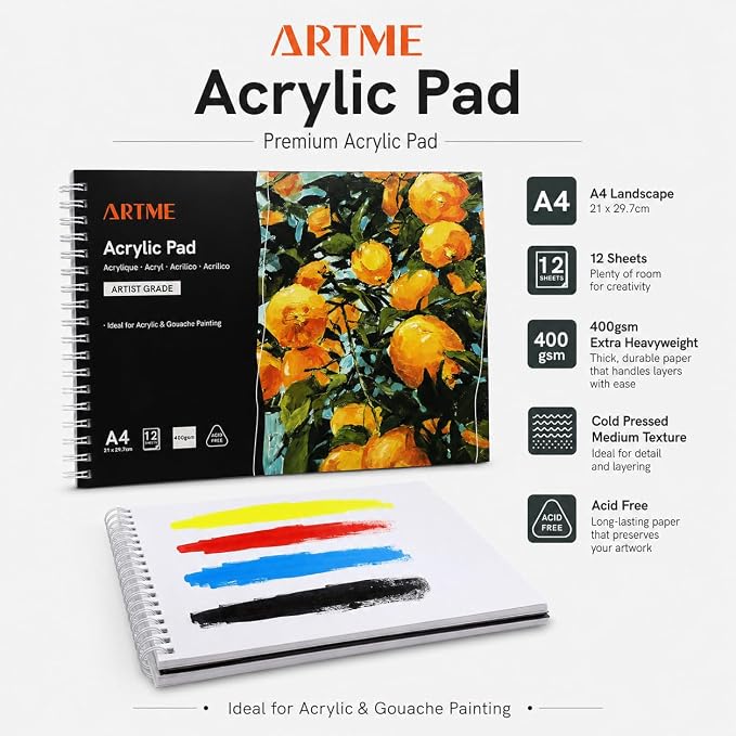 Artmate A3 Acrylic Painting Pad – 12 Sheets, 300 gsm