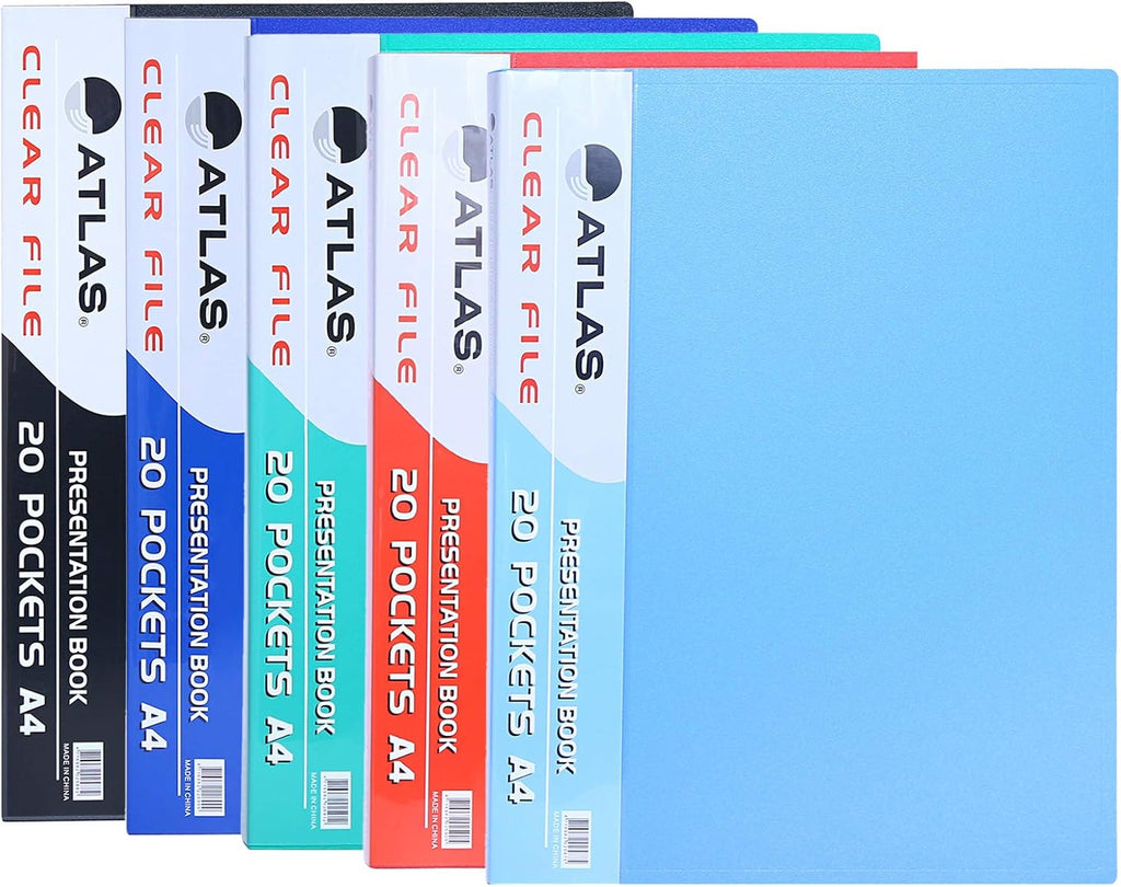 Atlas Butterfly A4 20 Pocket Clear Book File Blue