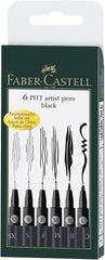 FABER-CASTELL PITT Artist Pen Wallet of 6 "Black" (Asst Line Widths) - Al Masam Stationery LLC