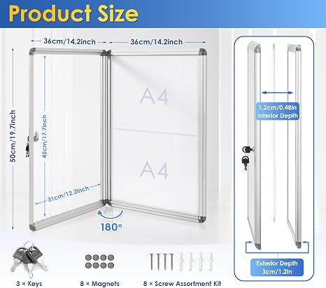 Bi-Office white enclosed notice board with window display, 500x674mm, for displaying notices and information.