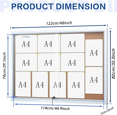 Bi-Office double door cork display notice board with enclosed frame and 132x97cm size, ideal for notices and announcements.