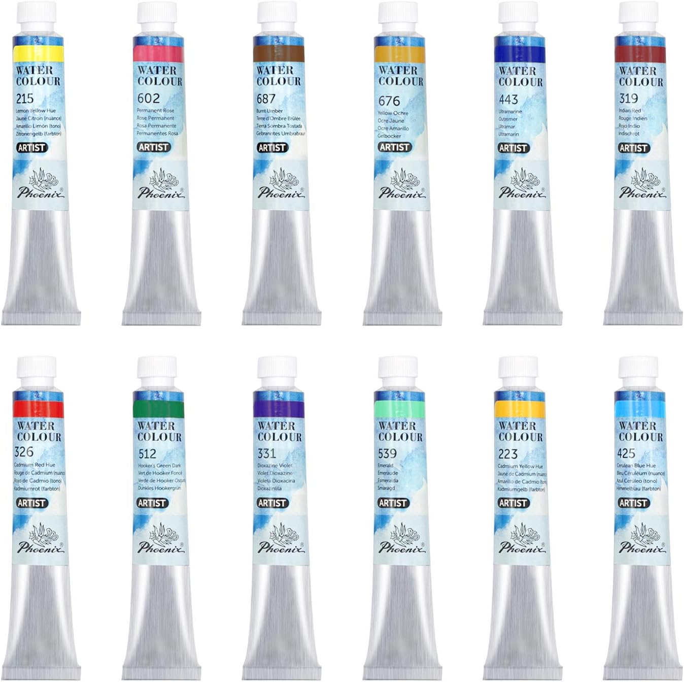 Phoenix Studio Watercolour 12*12ML Paper Box Set ABL Tube - Al Masam Stationery LLC Main image