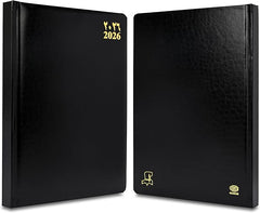 FIS Black A4 Leather Gold Edge Arabic-English 2026 Diary - FSDI45AEGB26BK - Al Masam Stationery LLC