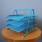 3-Tier Wire Mesh Document Tray – Blue Desk Organiser