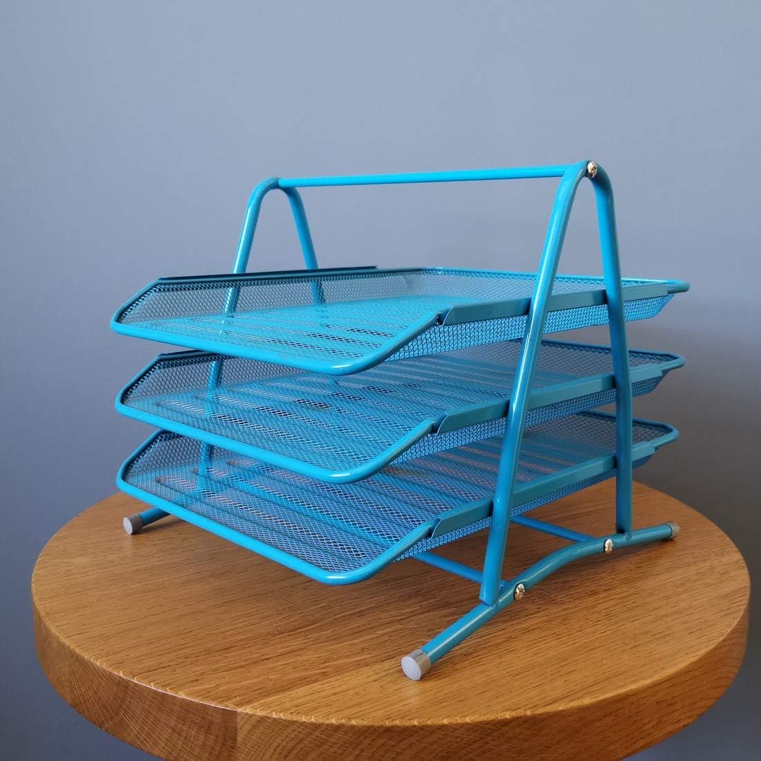 3-Tier Wire Mesh Document Tray – Blue Desk Organiser