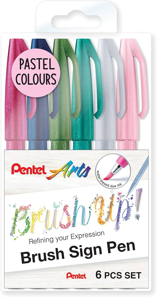 Pentel Brush Sign Pen Wallet 6 Pcs - Al Masam Stationery LLC