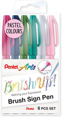 Pentel Brush Sign Pen Wallet 6 Pcs - Al Masam Stationery LLC