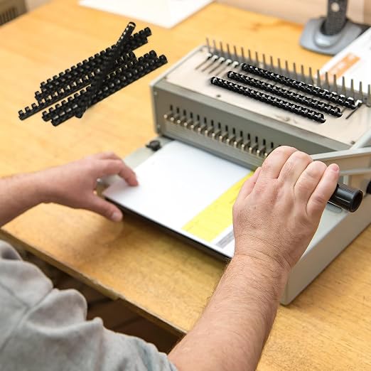 Black Atlas A4 binding comb spine with 18mm spine width, designed for secure binding and easy page addition.