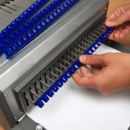 Blue Atlas A4 binding comb spine with 18mm capacity, designed for secure binding of documents and reports.