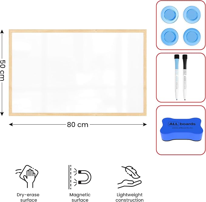 Bi-Office Non-Magnetic Whiteboard 90x120cm Wooden Frame
