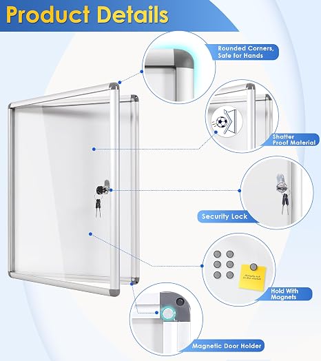 Bi-Office white enclosed notice board with transparent window, 500x674mm, ideal for displaying notices and announcements