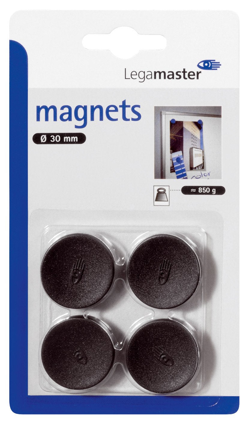 LEGAMASTER MAGNETS ROUND 30 MM PACK OF 4 BLACK - Al Masam Stationery LLC