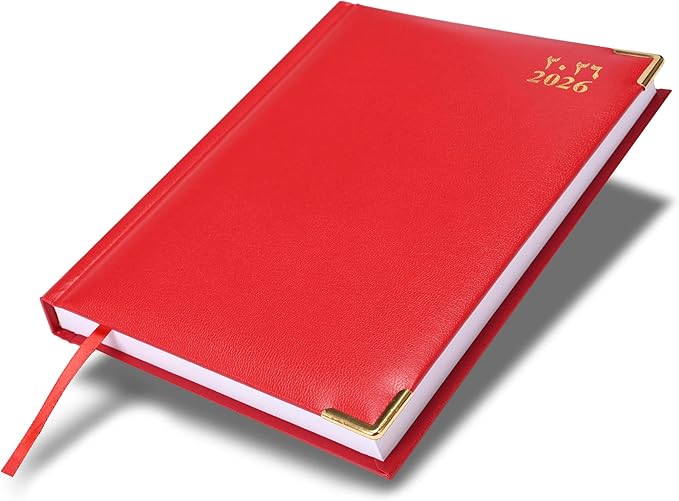 FIS Red A5 Gold-Corner Vinyl 2026 Diary - FSDI22AE26RE