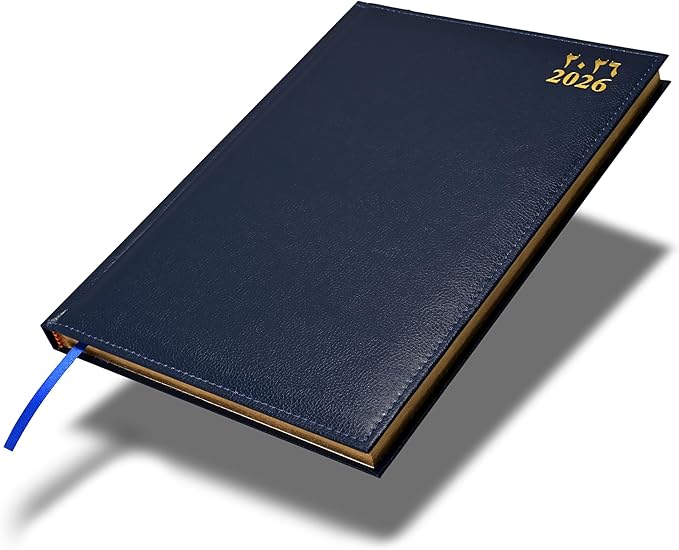 FIS Blue A4 Vinyl Gold Edge Arabic-English 2026 Diary - FSDI43AEG26BL
