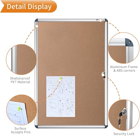 Bi-Office cork window display board with a 67x50cm aluminium frame, suitable for showcasing notices or artwork.