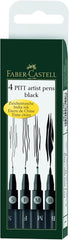 FABER-CASTELL PITT Artist Drawing Ink Pen Black Wallet of 4 (Asst Line Widths) - Al Masam Stationery LLC