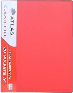 Red Atlas L Shape Folder A4 120m for documents, featuring an L-shaped design, suitable for organizing papers efficiently.