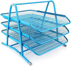 3-Tier Wire Mesh Document Tray – Blue Desk Organiser