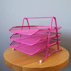 3-Tier Wire Mesh Document Tray – Pink Desk Organiser