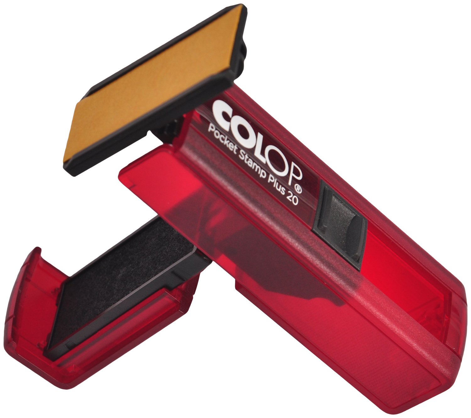 This COLOP Pocket Stamp Plus 20 ruby with a pad in blue is a compact and convenient stamp for all your personal and professional needs. The high-quality ruby color ensures longevity and the blue pad ensures clear imprints. Perfect for on-the-go use and efficient marking on important documents.  Body Material: Plastic; Stamp Material: Rubber; Color: Ruby Stamp Pad Color: Blue Pad Size (LxBxH): 7.3 2 2 Cm Features: 10 Thousand Impression In Each Refilling Included Components: 1 Unit of the Product