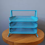 3-Tier Wire Mesh Document Tray – Blue Desk Organiser