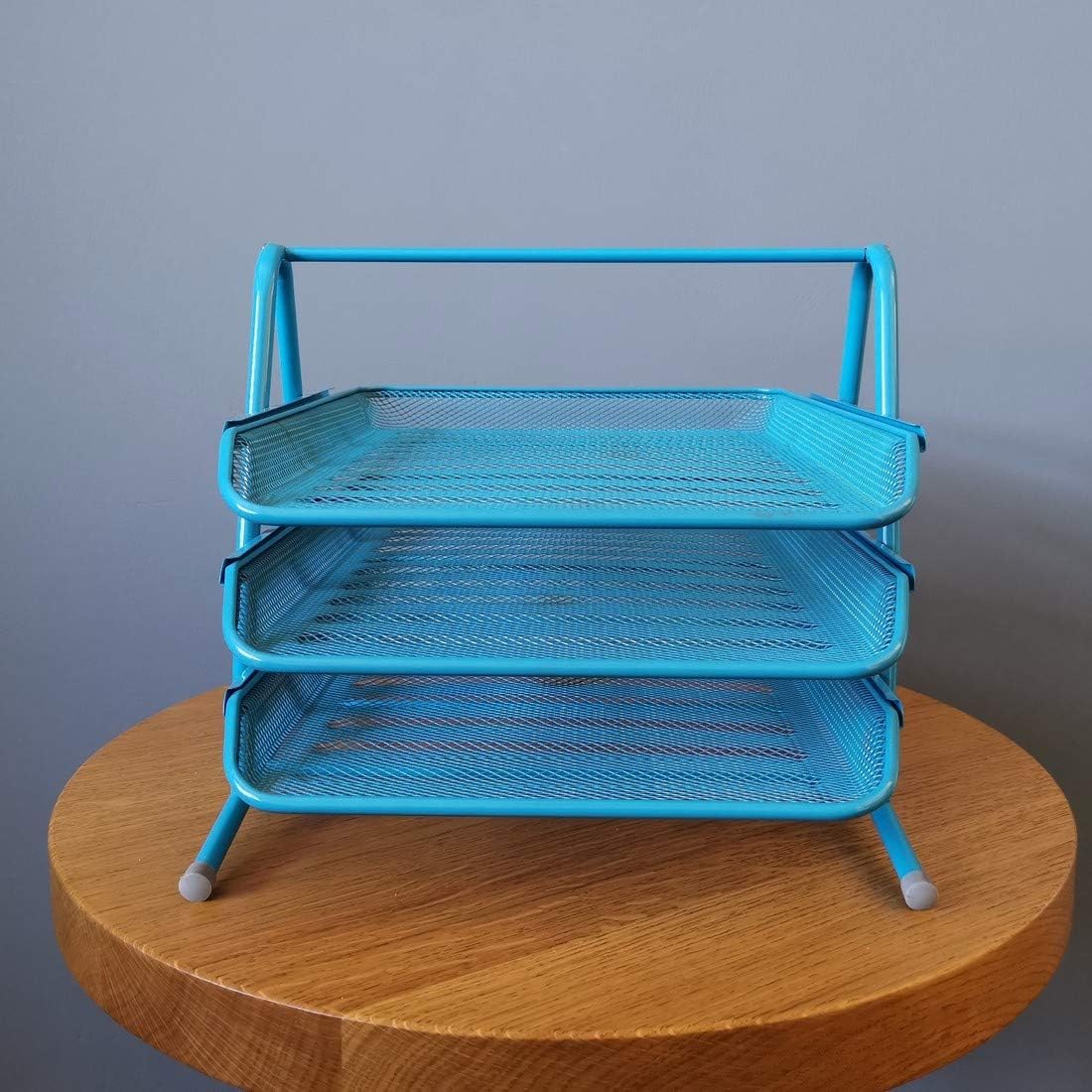 3-Tier Wire Mesh Document Tray – Blue Desk Organiser