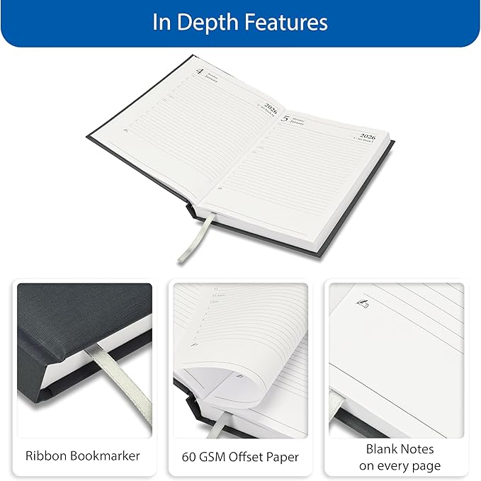 FIS Grey A5 Padded Hard Cover Vinyl 2026 Diary-FSDI18E26GY - Al Masam Stationery LLC