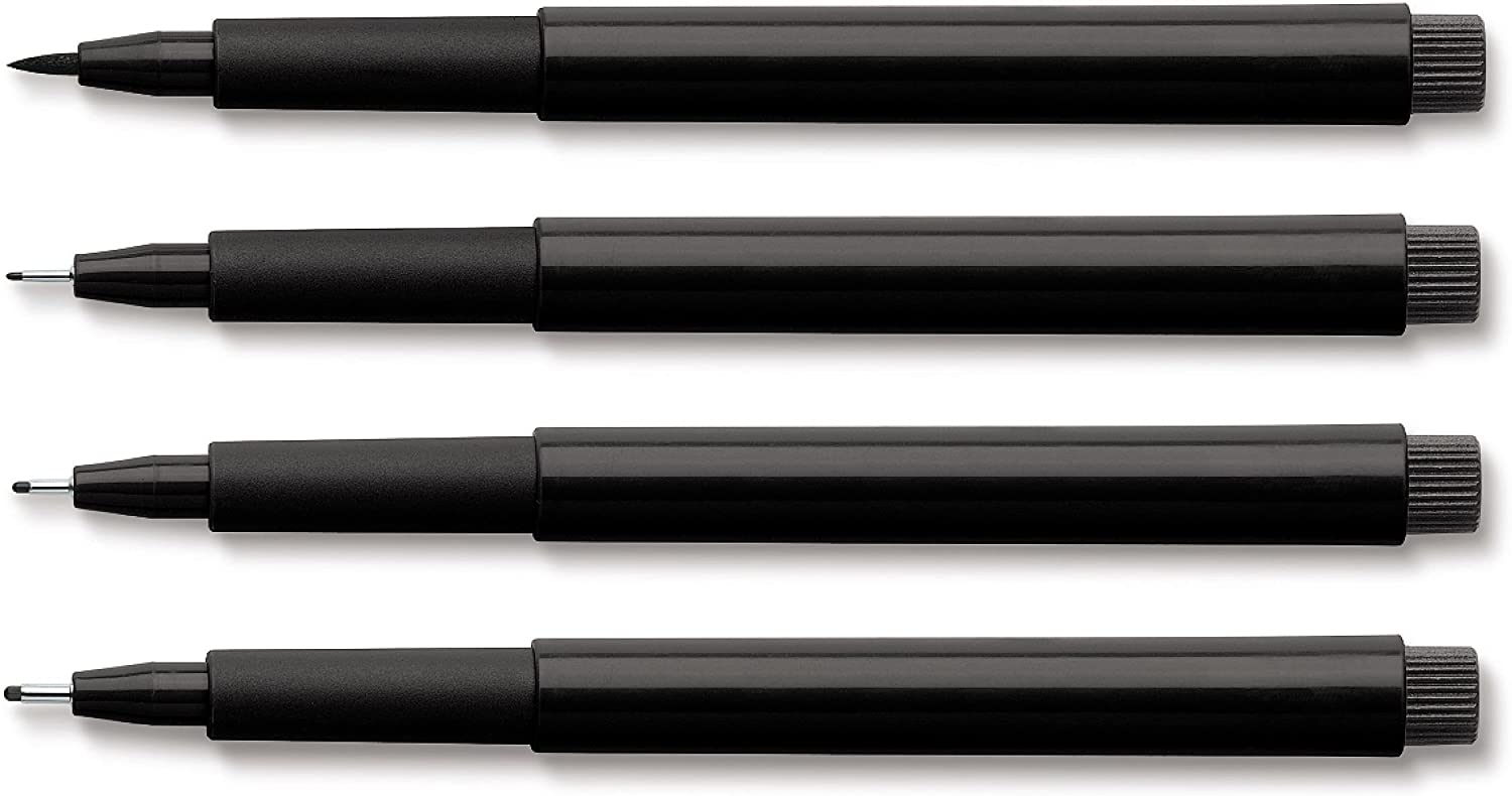FABER-CASTELL PITT Artist Drawing Ink Pen Black Wallet of 4 (Asst Line Widths) - Al Masam Stationery LLC