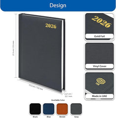 FIS Grey A5 Padded Hard Cover Vinyl 2026 Diary-FSDI18E26GY - Al Masam Stationery LLC