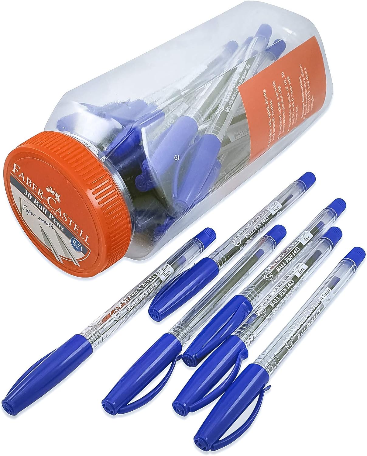 Faber-Castell1423 - Blue - Ball Pen 0.7mm - Jar Of 30 Pieces - Al Masam Stationery LLC