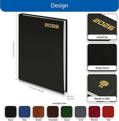 FIS Black A5 Hard Cover Vinyl 2026 Diary-FSDI21E26BK