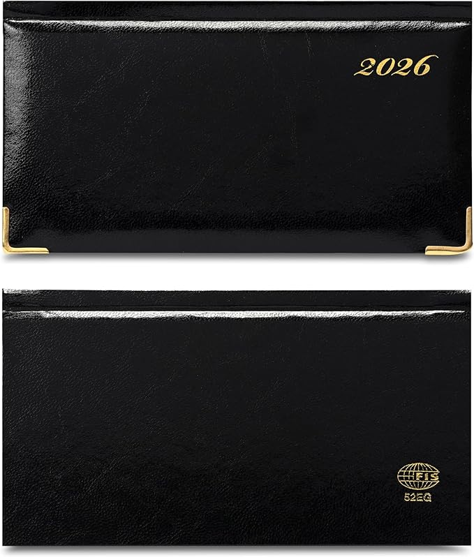 FIS Black Slim Vinyl Gold 2026 Weekly Diary - FSDI52EG26BK - Al Masam Stationery LLC