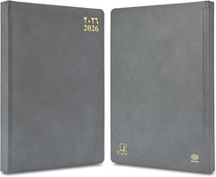 FIS Grey A4 Leather Gold Edge Arabic-English 2026 Diary - FSDI45AEGB26GY