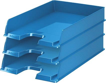 3-Tier Blue Plastic Document Tray for Desk Organisation Secondary image
