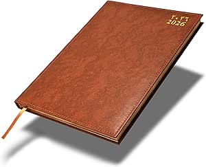 FIS Brown A4 Vinyl Gold Edge Arabic-English 2026 Diary - FSDI43AEG26BR